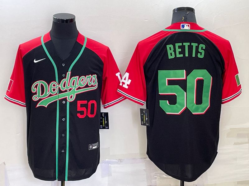 Men Los Angeles Dodgers 50 Betts Black red Throwback Nike 2022 MLB Jersey